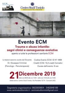 Scopri di più sull'articolo EVENTO ECM TRAUMA E ABUSO INFANTILE: SEGNI CLINICI E CONSEGUENZE EVOLUTIVE 21 Dicembre 2019