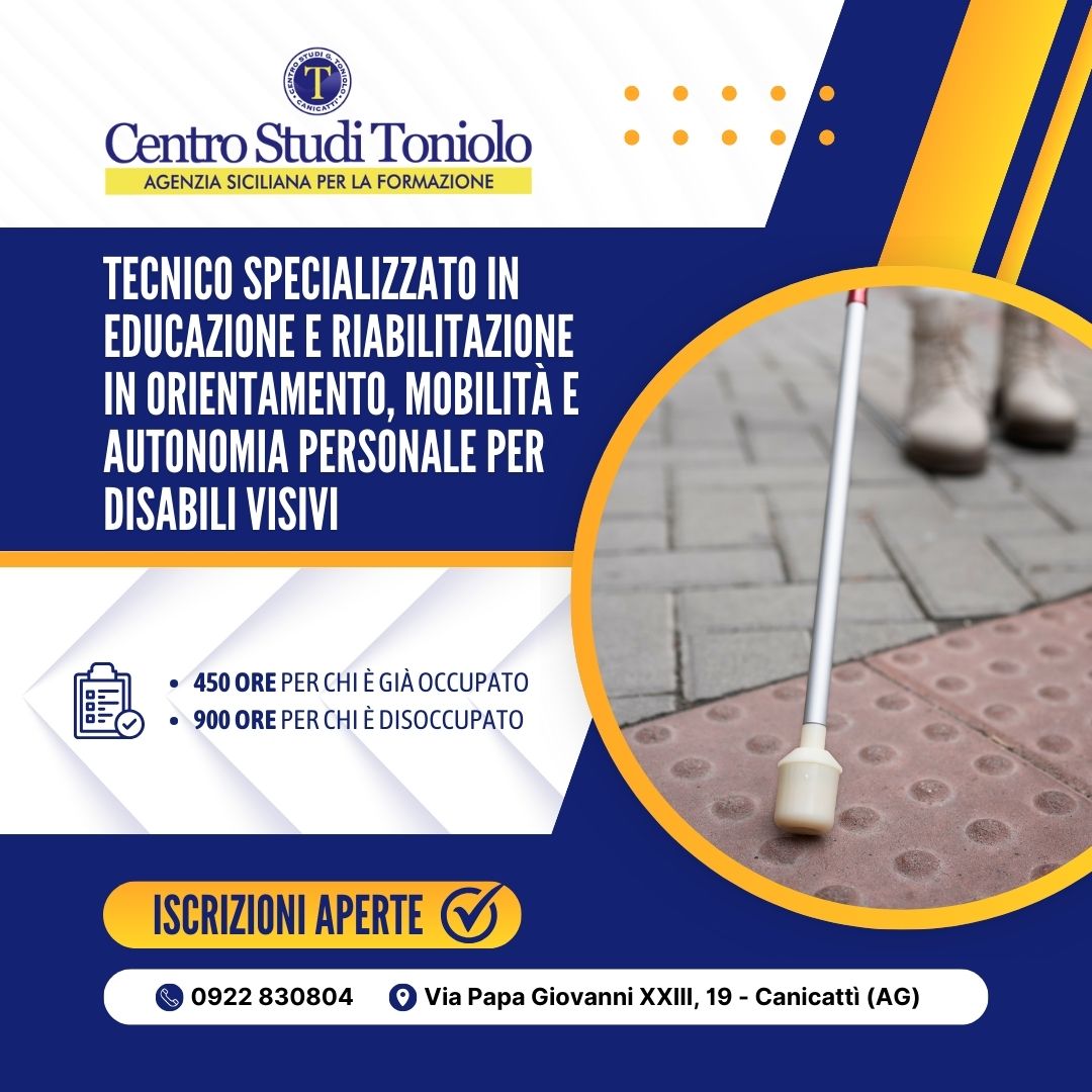 Iscrizioni aperte al nuovo Corso per Tecnico specializzato in educazione e riabilitazione in orientamento, mobilità e autonomia personale per disabili visivi