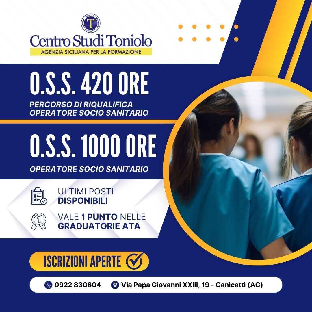 Al momento stai visualizzando Aperte le Iscrizioni ai Corsi per Operatore Socio Sanitario (O.S.S.) del Centro Studi Toniolo