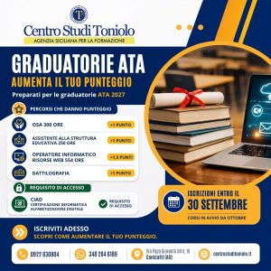 Scopri di più sull'articolo Corsi ATA 2027: iscrizioni aperte per CIAD, OSA e certificazioni