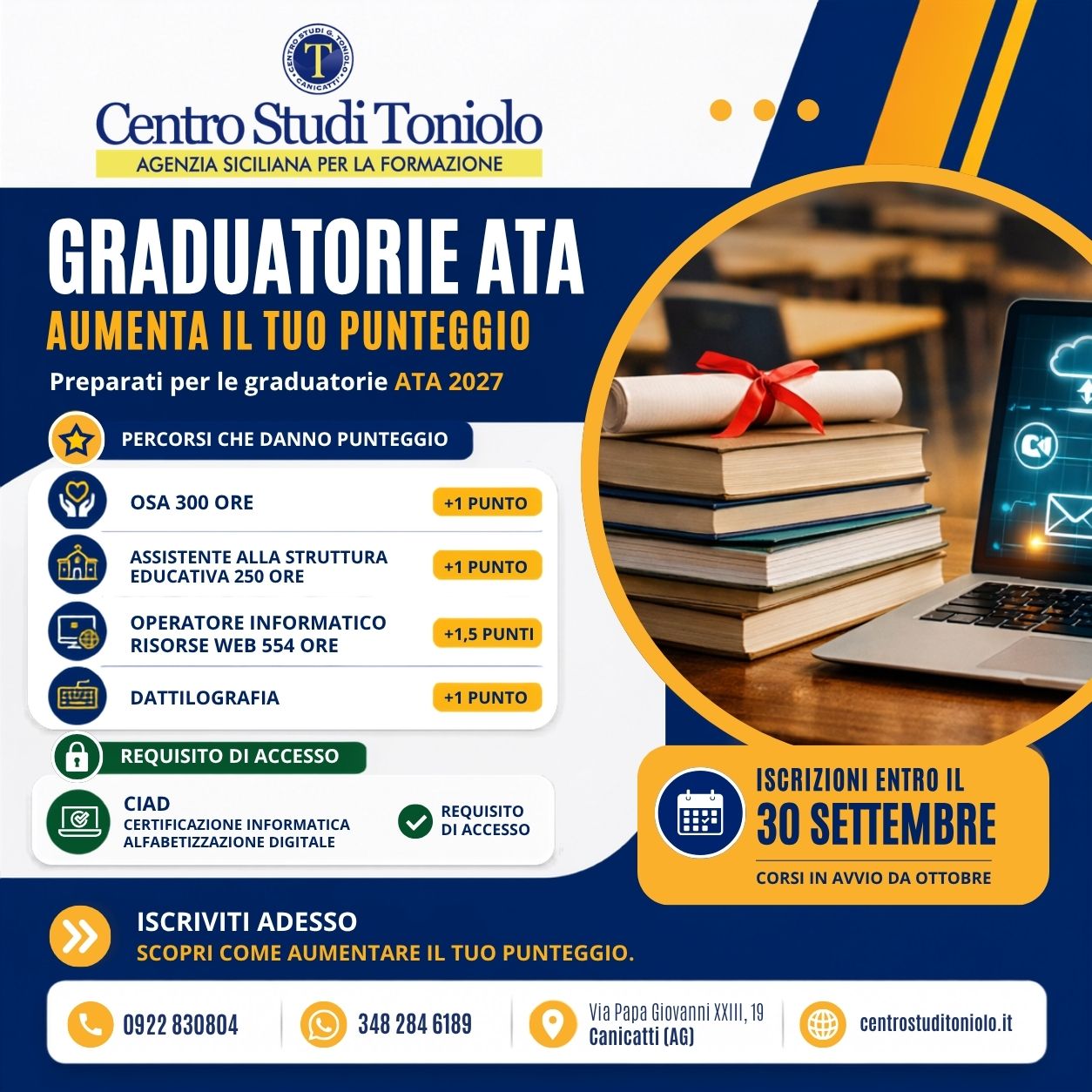 Corsi ATA 2027: iscrizioni aperte per CIAD, OSA e certificazioni